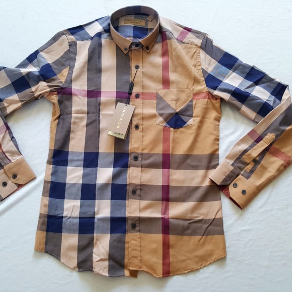 BURBERRY LONDON CAMEL BLUE MEN CASUAL SHIRT